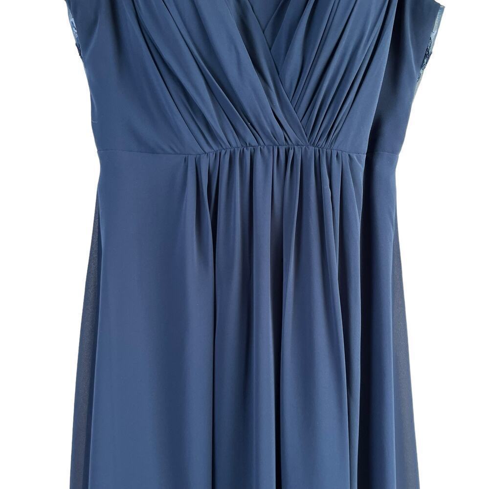 Azazie A-Line Pleated Chiffon Bridesmaid Dress Lace V Back in Navy Blue, Size A8 - Picture 6 of 13